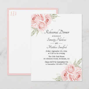 Rose Watercolor Blush Pink Floral Rehearsal Dinner Invitation Postcard