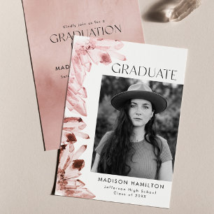 Rose Watercolor Crystal Photo Graduation Party Invitation