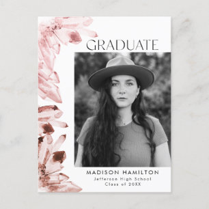 Rose Watercolor Crystal Photo Graduation Party Invitation Postcard