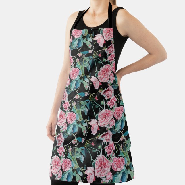 Rose Watercolor dark pink Flower floral Apron (Insitu)
