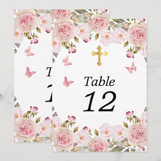 Rose Watercolor Floral Butterflies Cross Table No. (Front/Back)