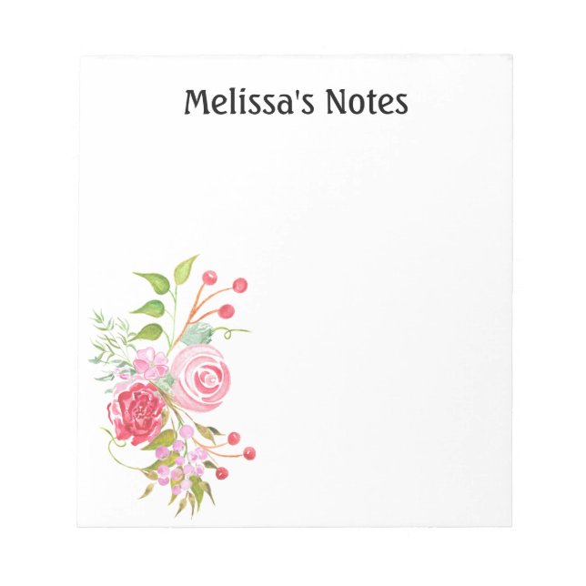 Rose watercolor floral mix | Personalise Notepad (Front)