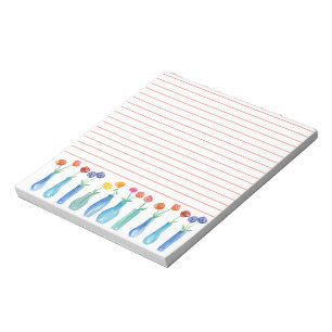 Rose Watercolor Flower Bouquet Orange Lined Notepad