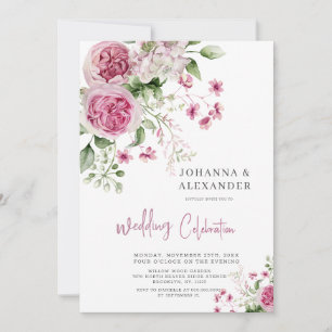 Rose Watercolor Peony Elegance Wedding Invitation