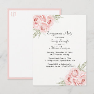 Rose Watercolor  Pink Floral Engagement Party Invitation Postcard