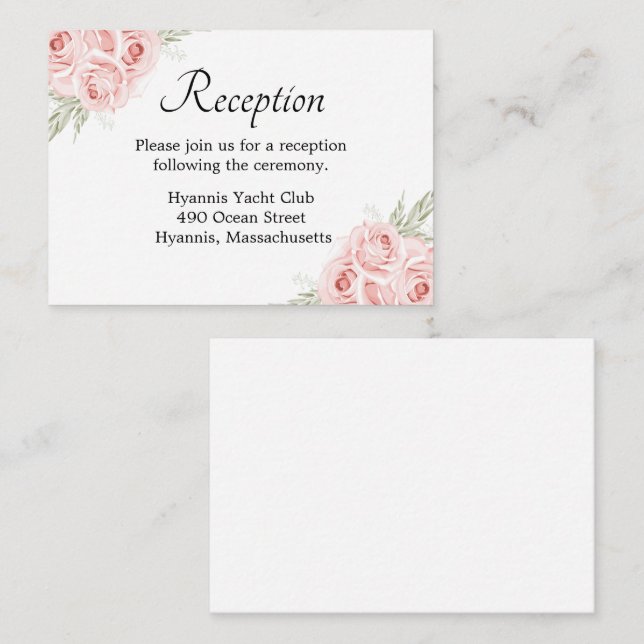 Rose Watercolor Pink Floral Wedding Reception Enclosure Card (Front/Back)