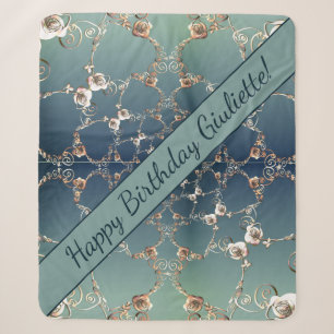 Rose Web on Gradient Blue Sherpa Blanket