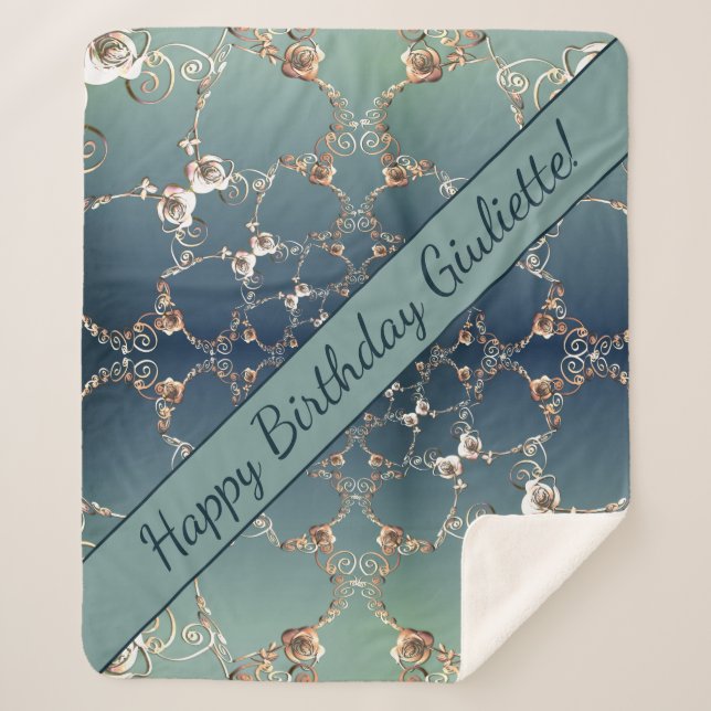 Rose Web on Gradient Blue Sherpa Blanket (Front)