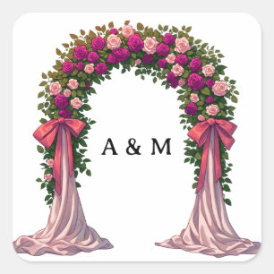 Rose Wedding Arch With Gold Bow Floral Details 🌹 Square Sticker