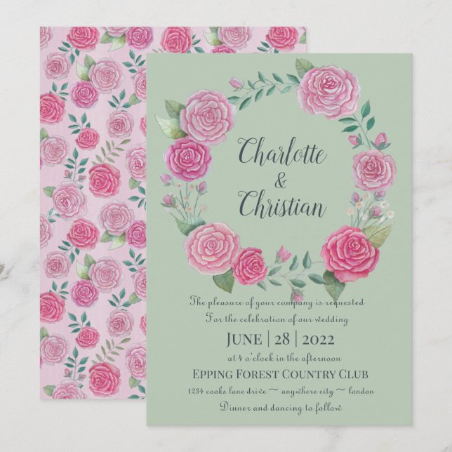 Rose wedding invitation (Front/Back)
