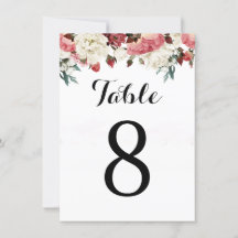 Rose Wedding Invitation Table Number
