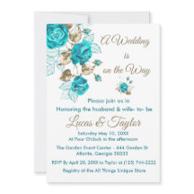 Rose Wedding Invitations with Turquoise & Gold