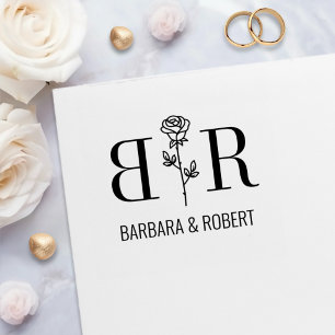 Rose Wedding Monogram Initials Custom Names Self-inking Stamp