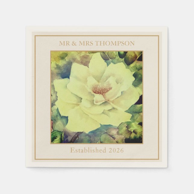 Rose Wedding Napkins | Sage & Ivory Floral | Custo (Front)