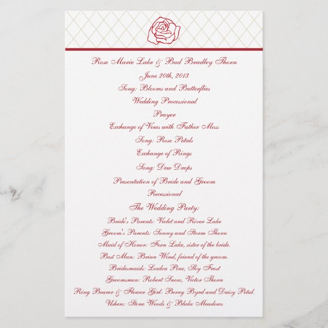 Rose Wedding Program (Front)
