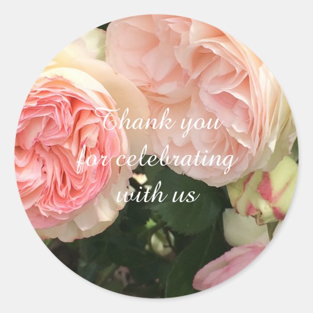 Rose Wedding Thank You Classic Round Sticker (Front)