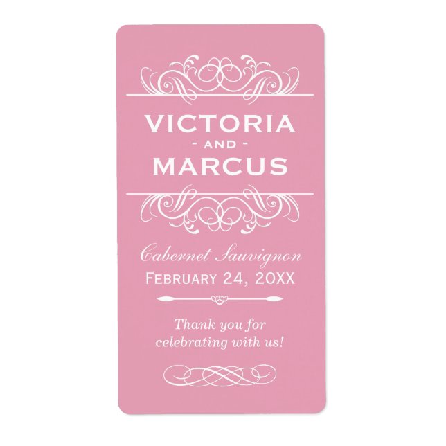 Rose Wedding Wine Bottle Monogram Favour Labels (Front)