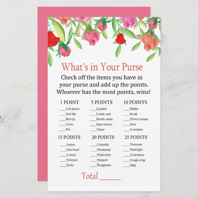 Rose What's in your purse game (Front/Back)
