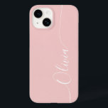 Rose White Elegant Calligraphy Script Name Case-Mate iPhone 14 Case<br><div class="desc">Rose White Elegant Calligraphy Script Custom Personalised Name iPhone 14 Smart Phone Cases features a modern and trendy simple and stylish design with your personalised name in elegant hand written calligraphy script typography on a rose pink background. Designed by ©Evco Studio www.zazzle.com/store/evcostudio</div>