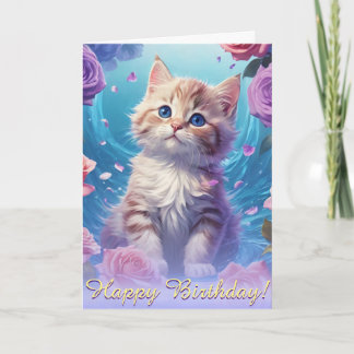 Rose White Kitten Floral Serenade Card
