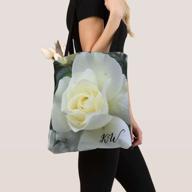 Rose White Photo Garden Tote Bag (Close Up)
