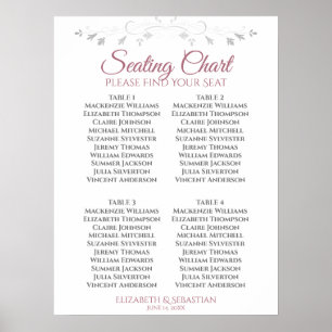 Rose & White Simple 4 Table Wedding Seating Chart