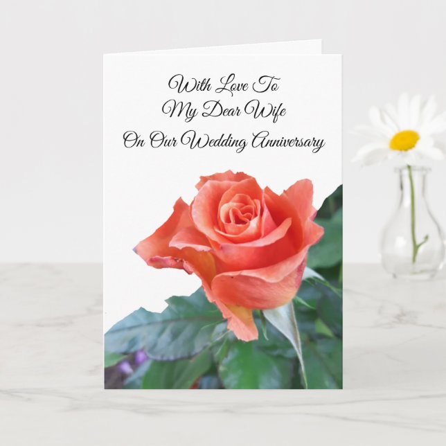 Rose Wife Personalised Wedding Anniversary Card (Small Plant)