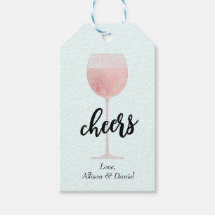 Rosé Wine Glass Cheers Wedding or Shower Favour Gift Tags