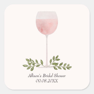 Rosé Wine Glass Cheers Wedding or Shower Favour Square Sticker