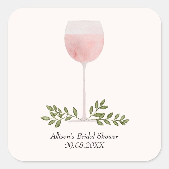 Rosé Wine Glass Cheers Wedding or Shower Favour Square Sticker (Front)