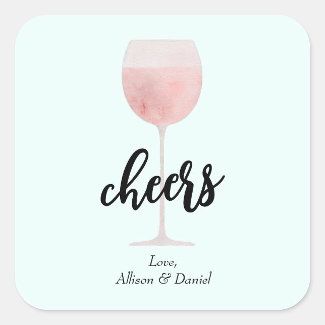 Rosé Wine Glass Cheers Wedding or Shower Favour Square Sticker (Front)