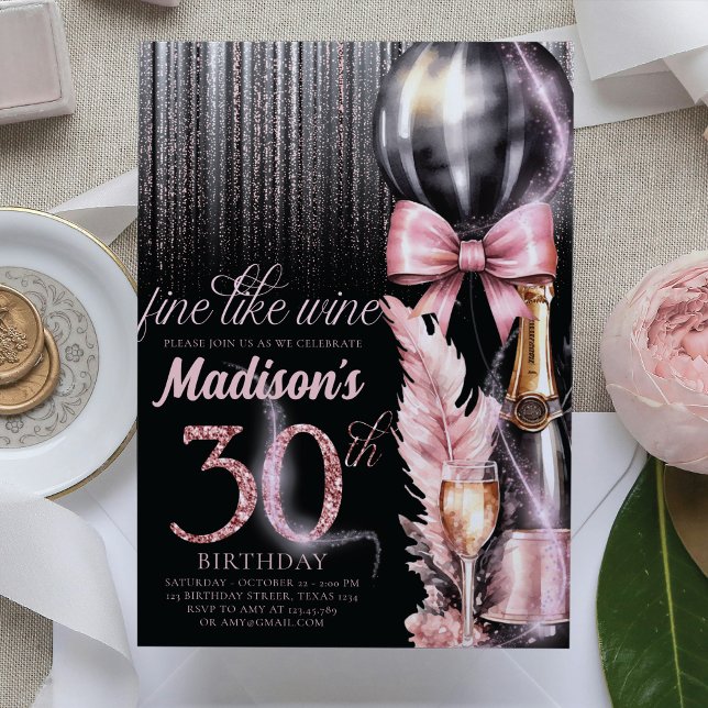 Rose Wine Luxury 30th Adult Birthday Invitation (Creator Uploaded)