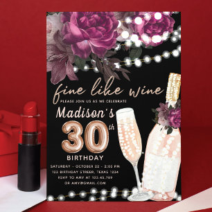 Rose Wine Luxury 30th Birthday  Invitation