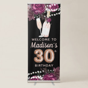 Rose Wine Luxury 30th Birthday Personalised Retractable Banner