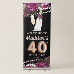 Rose Wine Luxury 40th Birthday Personalised Retractable Banner
