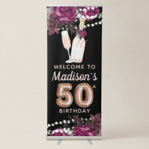 Rose Wine Luxury 50th Birthday Personalised Retractable Banner