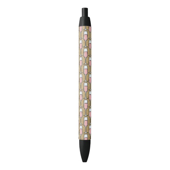 Rose Wine Pattern Gold Black Ink Pen (Front Vertical)