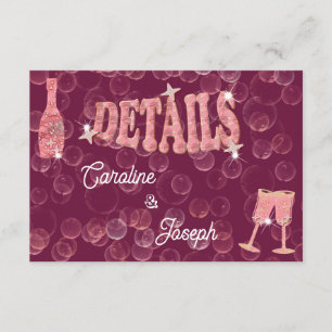 Rose Wine Star Bottle & Glitter Glasses Wedding Enclosure Card
