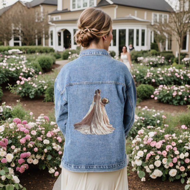 Rose Winter Wedding Bride Golden Elegant Party Denim Jacket (Wedding Back)