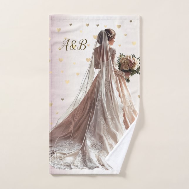 Rose Winter Wedding Bride Golden Shiny Heart Party Bath Towel Set (Hand Towel)