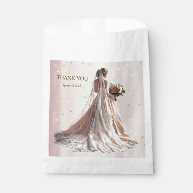 Rose Winter Wedding Bride Golden Shiny Heart Party Favour Bags (Front)