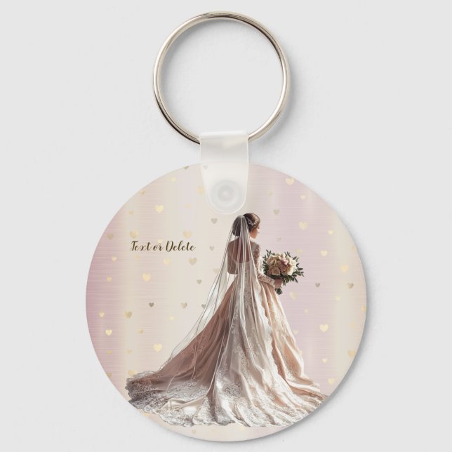 Rose Winter Wedding Bride Golden Shiny Heart Party Key Ring (Front)