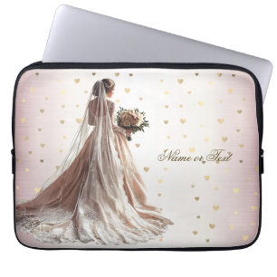 Rose Winter Wedding Bride Golden Shiny Heart Party Laptop Sleeve