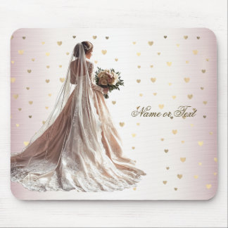 Rose Winter Wedding Bride Golden Shiny Heart Party Mouse Mat