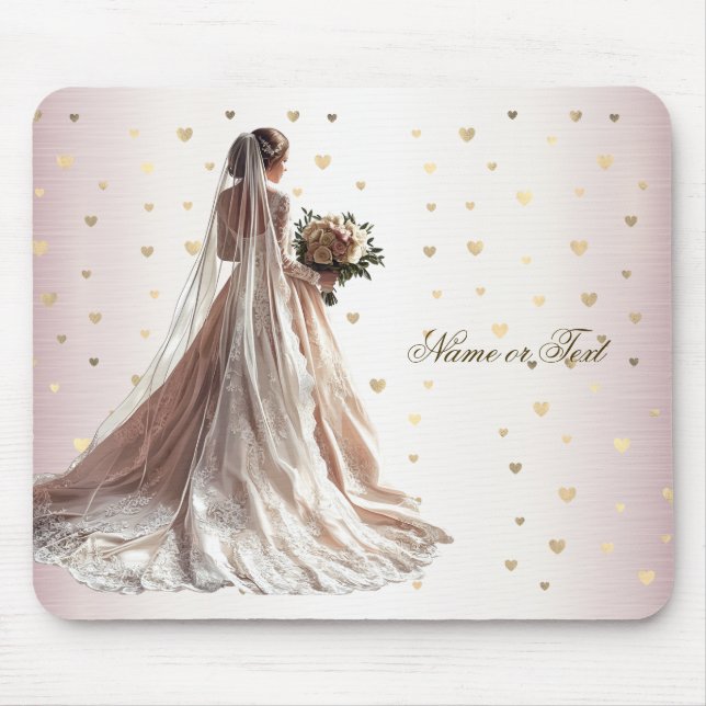 Rose Winter Wedding Bride Golden Shiny Heart Party Mouse Mat (Front)