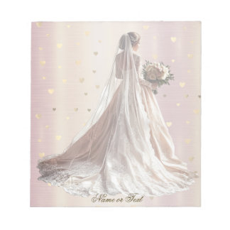 Rose Winter Wedding Bride Golden Shiny Heart Party Notepad