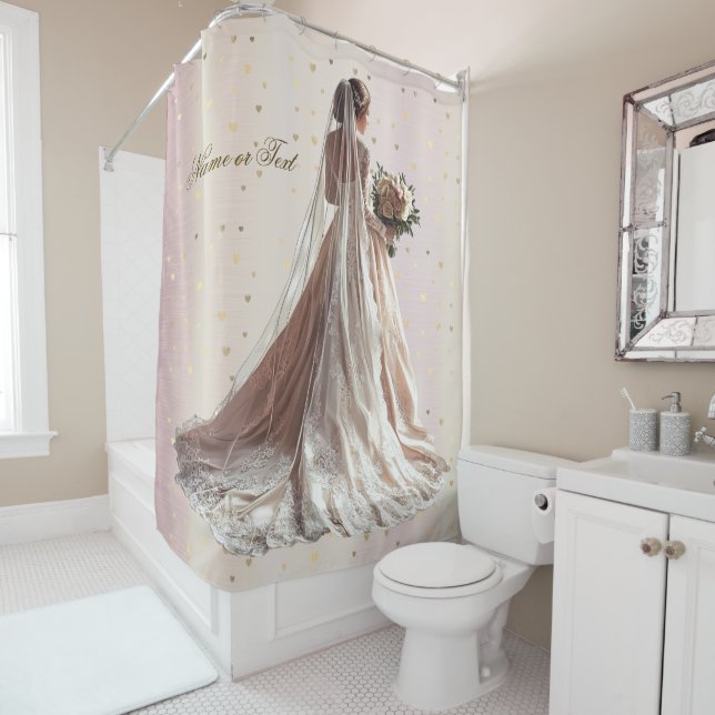 Rose Winter Wedding Bride Golden Shiny Heart Party Shower Curtain (In Situ)