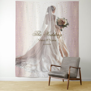 Rose Winter Wedding Bride Golden Shiny Heart Party Tapestry