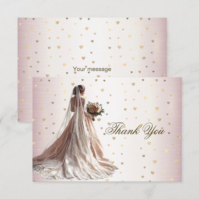 Rose Winter Wedding Bride Golden Shiny Heart Party Thank You Card (Front/Back)