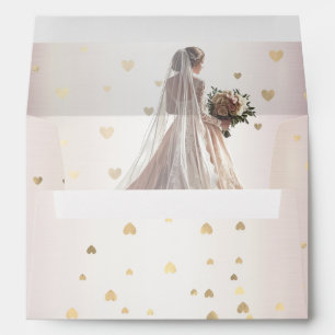 Rose Winter Wedding Bride Golden Shiny Hearts Envelope
